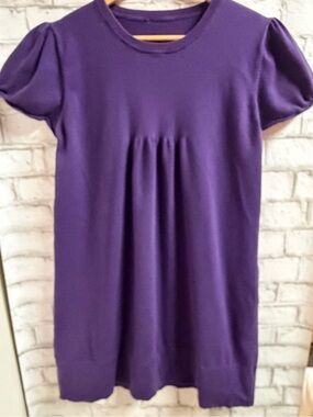 Purple Puff Sleeve Shift Dress Sweatshirt Dress Soft & Comfy